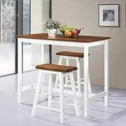 Dining/Breakfast Furniture Sets, Bar Table with 2 Bar Stools for Dining Room or Kitchen, Easy to Assemble, Set of 3, 108 x 60 x 91 cm, MDF Tabletop + Solid Wood Legs