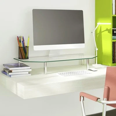 Clear Glass Monitor Stand 60x26x8.6 cm Stylish Elevation for Computer Desk