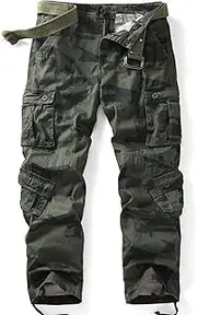 [AK-TAC] Men's Camo Cargo Pants Tactical Casual Work Outdoor Ripstop Wild Multi-Pocket Army Military Pants(No Belt)