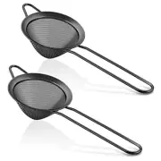 Conical Fine Mesh Strainer Set of 2, 3.3” Stainless Steel Tea Strainer Black