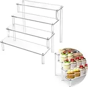 HIDOSNG Acrylic Risers for Display, 4-Tier Clear Acrylic Display Shelf for Skincare Perfume Organizer Easy Assemble Skincare Organizers Cupcake Stand Sturdy Acrylic Shelves for Figures, Cupcakes