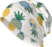 [ZaKhs] Pineapple Pattern Print Beanie Hat Winter Warm Knit Hat Soft Skull Cap for Women Men Black, Black, One Size
