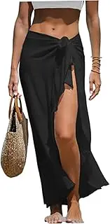 [CurcKua] Sarong Wraps for Women Midi Ruffle Black Sarong Adjustable One Size Womens Beach Cover Up Bikini Bathing Suit Beach Cover Up Skirt Swimsuit Wrap Womens Beach Cover Up Swimsuit Wrap for Beach