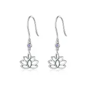 Sterling Silver Elegant Lotus Drop Hook Hypoallergenic Earrings