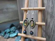 E165A Navajo Made Tiger's Eye, Metal Shell Earrings