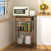 Kitchen Microwave Cart with Storage,3 Tier Rolling Microwave Stand with Drawer,Kitchen Utility Cart on Wheels,Coffee Cart Small Appliance Storage Shelf Rack Organizer for Living Room, Office, Balcony