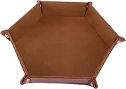 KICHOUSE Hexagon PU Leather Dice Tray Collapsible Foldable Storage Box for Desktop Brown Easy to Clean Thickened Structure for Organizing Dice Jewelry Keys More