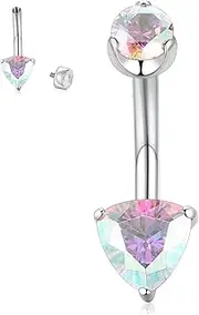 [PEAKLINK] G23 Titanium Belly Button Ring 14G Belly Piercing 10mm Navel Ring Internal Thread Navel Piercing Jewelry Triangle CZ Navel Belly Barbell Stud for Women