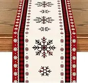Linen Christmas Table Runner 72 Inches Long, Red Snowflake Table Runners, Seasonal Winter Xmas Holiday Kitchen Dining Table Decoration for Indoor Outdoor Home Party Decor