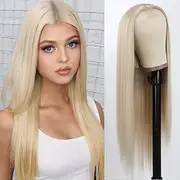 Barbiecore Movie Wigs 613 Blond Synthetic Wig Long Straight Blond Wig for Women No Lace Front Synthetic Wigs Blonde Hair Glueless Heat Resistant Wig for Daily