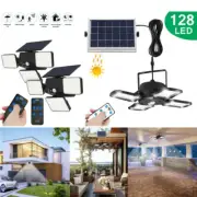 128LED Solar Motion Sensor Light Outdoor Garden Hanging Wall Security Flood Lamp