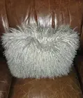 Gray POTTERY BARN Genuine Mongolian Lambs Wool Pillow Cover 12 x 16" NWT