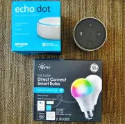 Smart Devices Bundle: 2 Amazon Echo Dots & 2 New GE Cync Full Color Smart bulbs