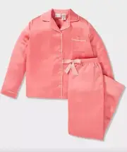 Kids 8 New Peter Alexander Coral Poly Satin Long Sleeve Top Pants PJ Set $89.95
