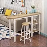 Exquisite Modern 2 Piece Bar Table Set with Wooden Table and 1 Bar Stool Kitchen Counter with 2 Tier Storage Space Saving Design for Home & Kitchen Walnut Color 140x40x100cm