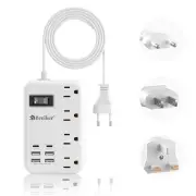 European Travel Plug Adapter, US to Europe Travel Power Strip with 6 USB(2 US...