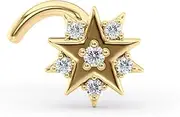 [Lavari Jewelers] 20 Gauge Star Shaped Curved Nose Stud for Women - 14k Yellow Gold Cubic Zirconia Nose Ring - Unisex Hypoallergenic Nostril Piercing Jewelry - 20G Body Piercing for Men