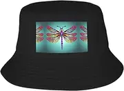 [FSCEV] Cute Dragonfly Pattern Adult Double-Layer Fisherman Hat Women Men Beach Sun Hat Travel Foldable Brim Fishing Black, Black, One size