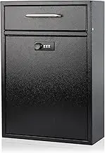 KYODOLED Steel Combination Lock Mail Boxes Outdoor,Locking Wall Mount Mailbox,Security Lock Drop Box,Collection Boxes,16.2H x 11.22L x 4.72W Inches,Black X Large