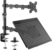 [BONTEC] Monitor and Laptop Stand for 13-32 inch LCD LED Screens, Adjustable Monitor Mount with Laptop Tray Up to 16 inch Laptop/Notebook, Laptop Arm with VESA 75/100mm, 2 Mounting Options