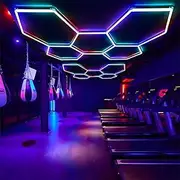Partsable 5 Grid RGB Hexagon LED Garage Lights Shop Ceiling Light for Warehouse Workshop Gym Basement Car Care Wash Room 24 Pack﻿