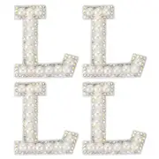 4 Pcs White Pearl Letter Patches Rhinestone Alphabet Cloth Patches Iron on, L