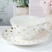 Grace's Teaware White Gold Polka Dots Coffee/Tea Cups and Saucers, S/4