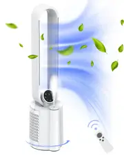 YOPOWER Bladeless Tower Fan Air purification Cooler with Humidifier, 12-Speed Wind, 8H Timer, Remote Control