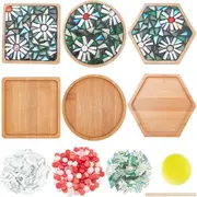 3 Styles DIY Mosaic Craft Set Floral Mosaic Bamboo Coaster Set for Handmade Art Home Decoration As Shown