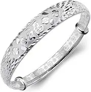 [Tbkoly] Fashion Silver Sterling Cuff Bangle Chain Bracelets,Ladies 925 Silver Bracelet Vintage Adjustable Chinese Lucky Cuff Bangle Sterling Silver Jewellery