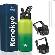 Konokyo Insulated Water Bottle with Straw,32oz 3 Lids Metal Bottles Stainless Steel Water Flask,Bamboo Grove