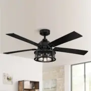 52" Industrial Wood 5-Blade Black Ceiling Fan with Remote Matte Black
