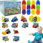 Prefilled Easter Eggs - 12 Pieces Easter Egg Fillers with Pull Back Construction Vehicle | Classroom Prize | Basket | Toddler Pull Back Construction Vehicle, Cartoon Car for Kids