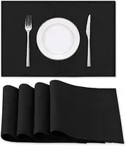 Smarcute Linen Placemats for Dining Table,Rectangular Placemat Waterproof & Heat Resistant Placemat for Kitchen/Dining Decor Set of 6 Solid Table Mats Washable, Black, 46X30cm