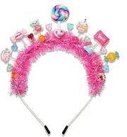 Candy Lollipop Tinsel Headband Novelty Colorful Crystal Lollipop Sweet Candy Bear Ice Cream Cake Dessert Hairband Fun Cute Hair Accessories for Birthday Halloween Xmas Holiday Party Gift