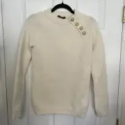 Balmain Paris NWT Cream Knit 100% Merino Wool Crewneck Pullover Sweater 38