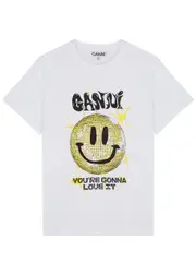 Ganni Smiley Printed Cotton T-shirt - White - L L