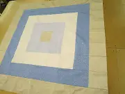 Patchwork Quilt Top Full Moire Fabric 72 In W x 72 In L Blues Ivory Tan