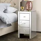 Mirrored Glass Bedside Table Ample Storage Drawer Furniture Mirror Glass Silver