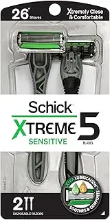 Schick Xtreme 5 Blade Disposable Razors for Men, 2 ct, Men's Sensitive Skin Razor Pack, Protects Skin from Irritation