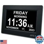 SSYA 7 Inch Calendar Clock - 12 Alarm Options, Level 5 Auto Dimmable Display,