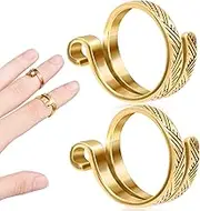 2 Pack Knitting Crochet Loop Ring for Fingers, Adjustable Crochet Tension Ring, Metal Open Yarn Guide Finger Holders, Knitting Thimbles for Crochet- Gold