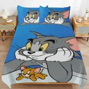 v2556 Bed Sheets Bedding Tom And Jerry Cartoon Bedding Sets Ultra Soft Skin-Friendly Duvet Cover 3 Piece, Cute Comforter Cover Bed Set for Boys Girls