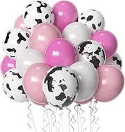 Cow Print Balloons Set, 12Inch 60pcs Pink White Cow Balloons Cow Print Balloons Cow and Pink Balloons For Girl Bithday Baby Shower Farm Animals Cow Themed Party Decoration