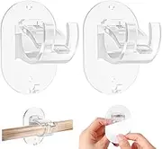 Self Adhesive Curtain Rod Bracket Plastic Curtain Rod Holders, 2Pcs Self Adhesive Curtain Rod Holders Curtain Rods No Drilling Hooks, Curtain Rod Bracket Holder, No Drill Curtain Rod Brackets, Clear
