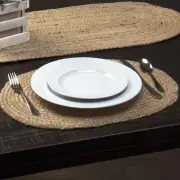 Natural Jute Placemat Set of 6 12x18 Braided Primitive Rustic Tan VHC Brands
