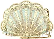 [MARY FRANCES] Seaside Beaded Crossbody Handbag Clutch with Shell Design and Pearl Accents Novelty Evening Purse, Multicolor, Multicolor
