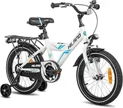 HH HILAND Boys Kids Bike for 4-7 Years Old Toddlers and Kids, 16" Kids Bike with Training Wheels & Rear Rack, 16 inch Kid's Bicycle for Boy Girl White