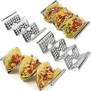 The Ultimate 4 Pack Stainless Steel Taco Holders - Premium Taco Stands for 2-3 Tacos Each with Easy-Access Handles and Food Grade Shells