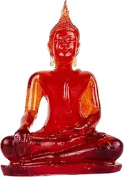 BUDDHO Buddha overcoming Temptations Buddha Statue 4" H Poly Resin Thai Buddha Statue for Home Decor Buddha Gift Sculpture Figurines Zen Altar (Red)